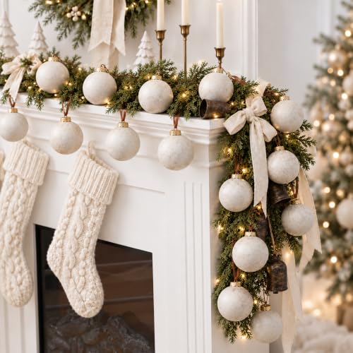 Yunlly 12 Pcs Neutral Christmas Ball Ornaments 3.15'' Ivory White - Vintage Bronze Finish