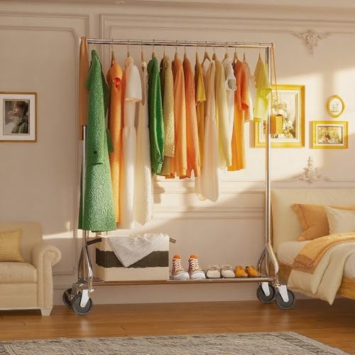 Heavy Duty Rolling Clothes Rack with Shelves - Supports 450 lbs, Portable Wardrobe for Closet & Commercial Use
