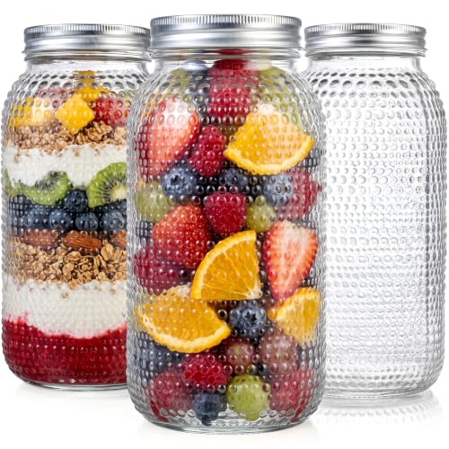 Clear Mason Jars 64oz - 3 Pack Wide Mouth Food Storage Containers with Airtight Lids - Half Gallon BPA-Free Glass Jars for Canning and Pickling