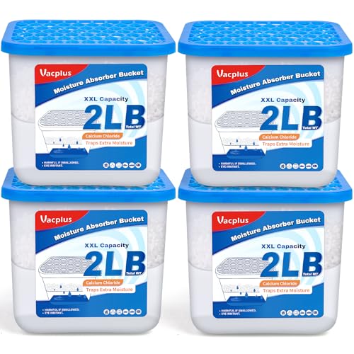 Vacplus 2 LB Moisture Absorber Fragrance-Free 4 Pack | Large Capacity, Spill-Resistant