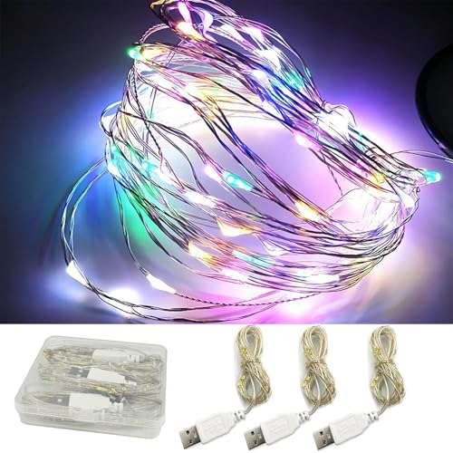 CANDPOT 3 Pack USB Fairy Lights Multicolor 16.5ft, 50 LEDs USB Powered String Lights