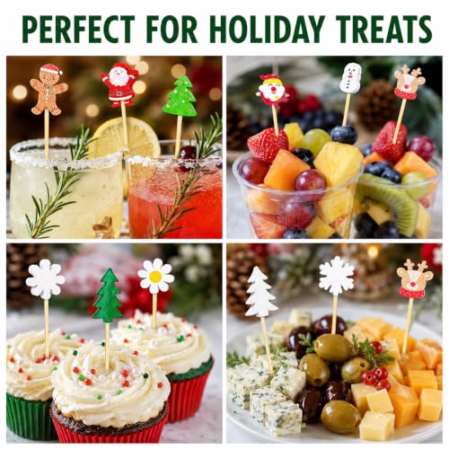 150pcs 5.2in Christmas Cocktail Picks - Basilify Christmas Cocktail Picks, Xmas Party Decor