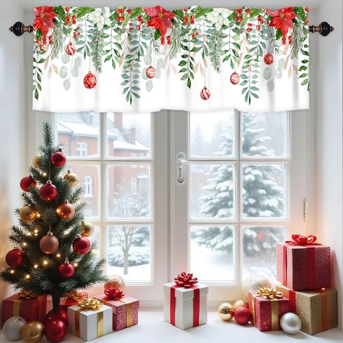 AYTTBIS Christmas Green Leaves Valances 2 Pack 54x18in (Green Leaves) rod-pocket