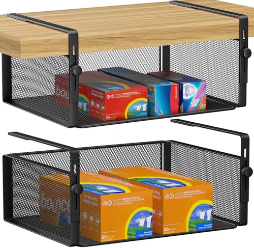 AmonHouseware Large 2-Pack Under Shelf Basket Adjustable Hanging Organizer Black
