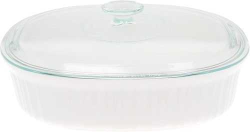CorningWare Oval French White Casserole Dish - 2.5qt with Fluted Glass Lid | Durable & Elegant Design