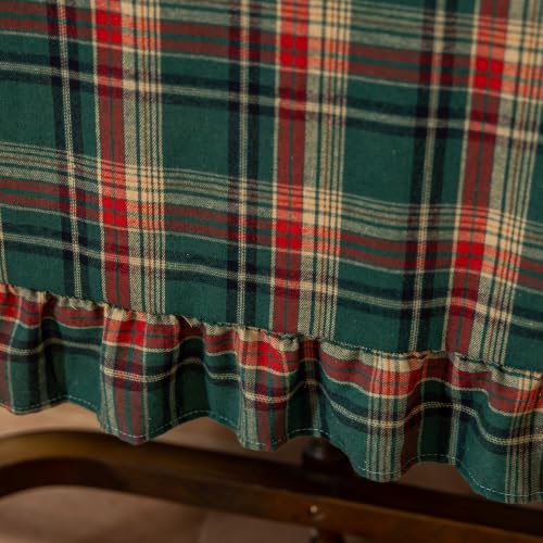 Green Plaid Christmas Ruffled Cotton Blend Tablecloth 60x120" Rectangle