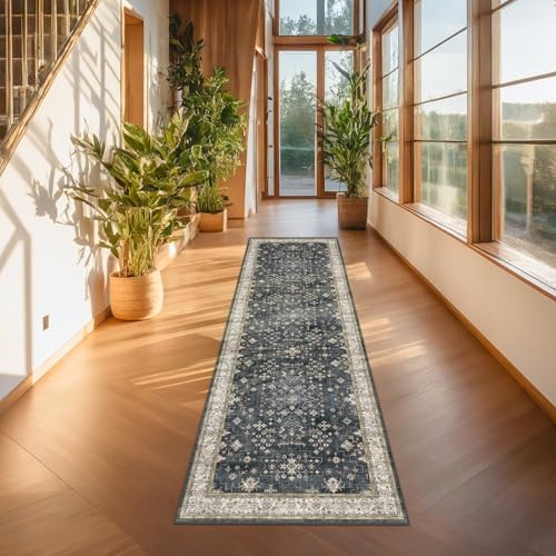 2'6 x 8' Dark Washable Hallway Runner Rug - Ashen Multi Vintage Boho Non-Slip