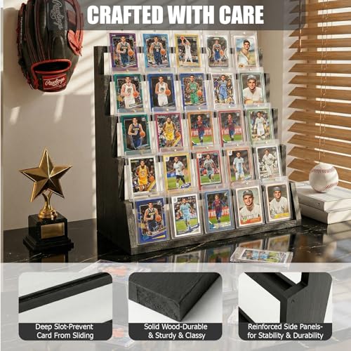 Black 2 Pack 5 Tier Wooden Card Display Stand for Graded Sports & Trading Cards
