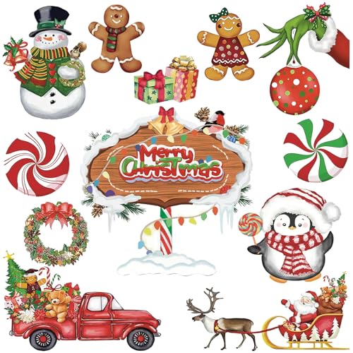 12 Pieces Christmas Refrigerator Magnets, Fridge Magnetic Decor, Xmas Car Stickers, Xmas Tree Fridge Magnets DIY Refrigerator Magnets Christmas Decorations for Metal Door Decor (Style B)