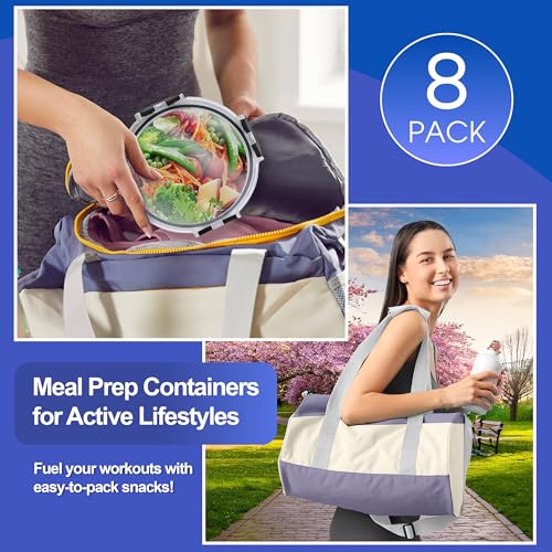 Large Glass Meal Prep Containers with Lids - Set of 8, Airtight Food Storage