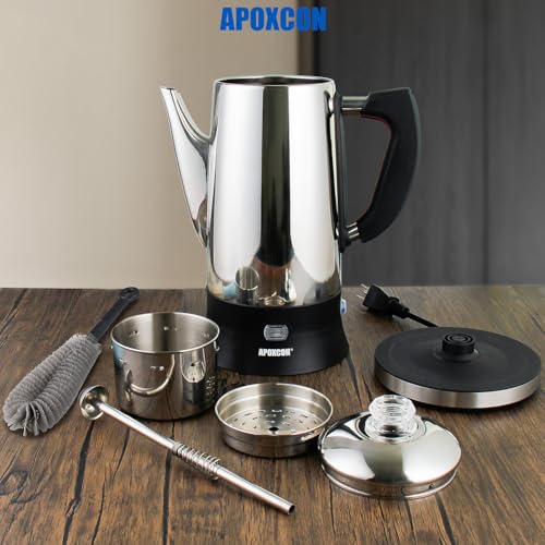Electric Coffee Percolator 12-Cup Stainless Steel Coffee Maker with Glass Knob & Keep Warm