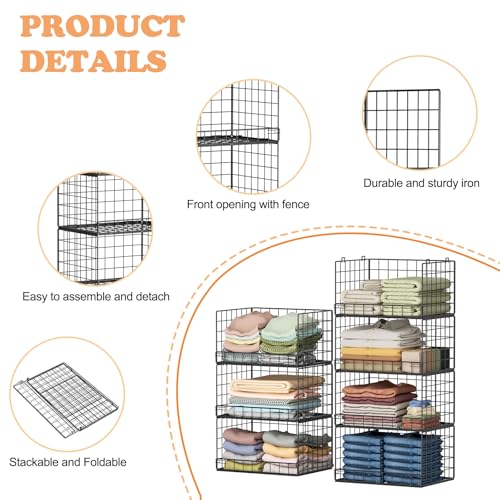 Black 8-Tier Stackable Closet Organizer Shelves Foldable Storage Bins