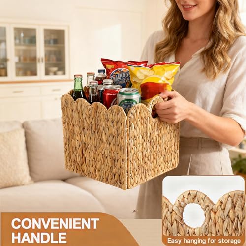 Natural Wicker Storage Baskets Set - Light Beige 12x12 Inches 4-Pack