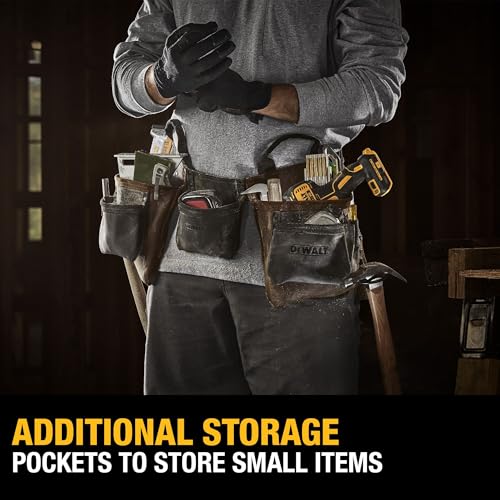 DeWalt Leather Tool Belt with 11 Pockets and Apron - One Size