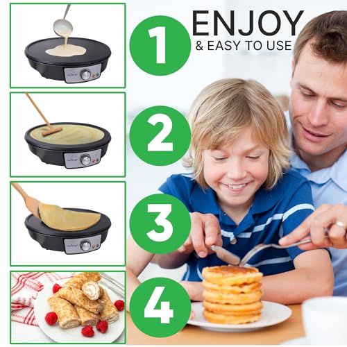Nutrichef Electric Crepe Maker Pan & Griddle | 12 Inch Nonstick