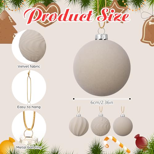 Cream Velvet Christmas Ornaments Set - 12pcs 2.36 Inch Holiday Tree Decorations