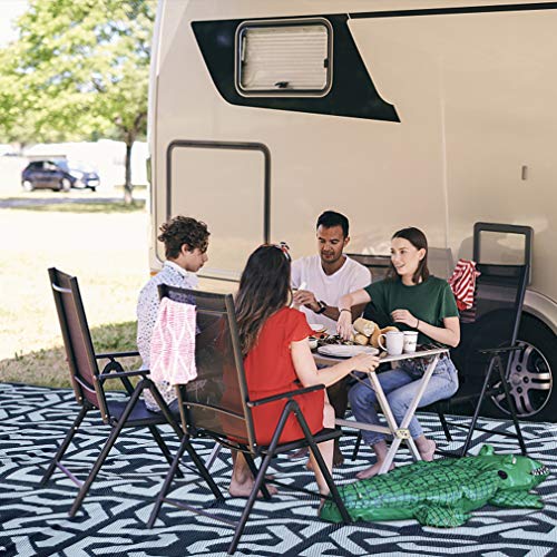 SAND MINE Reversible Plastic Straw Rug - 9' x 18' Black & Grey Outdoor Floor Mat for Patio, RV, Beach, Camping