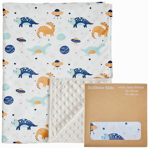 DuShow Dinosaur Baby Blanket for Boys - Ultra Soft Double Layer Minky Blanket with Dotted Backing, Lightweight Receiving Swaddle for Newborns & Toddlers, Nursery, Stroller, Carseat-30x40 Inches
