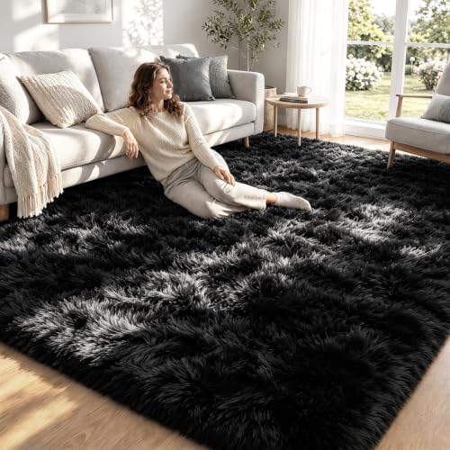 Zomfy Black 9'x12' Shag Area Rug for Living Room & Bedroom, Washable Plush Fuzzy Carpet
