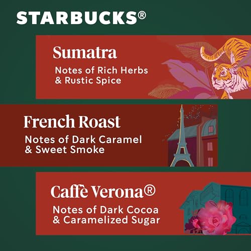 Starbucks Ground Coffee Variety Pack - Dark Roast 3 x 12 oz Bags - Sumatra, Verona, French Roast