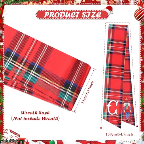 Yoirrat 2Pcs Christmas Plaid Nutcracker Monogram Satin Wreath Sash - Red C