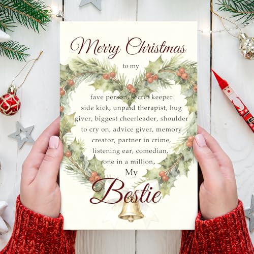Bestie Christmas Card - Supoeguk Best Friend Note Card (Bestie) 8x5.3in