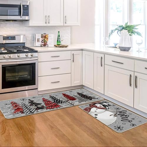 Artoid Mode Grey Snowman Christmas Kitchen Rugs Set of 2 17x29 & 17x47 Inches Seasonal Home Decor