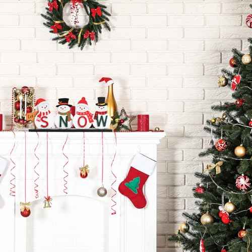 Wooden Snowman Table Centerpieces - Merry Christmas Decoration for Holiday Office Desk Tiered Tray Party Shelf Decorations Farmhouse Winter