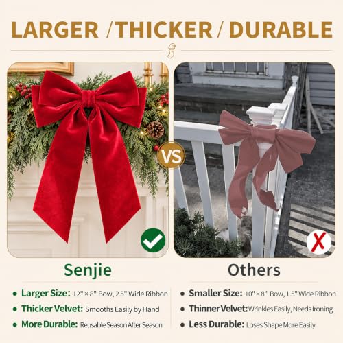Senjie Burgundy Velvet Christmas Tree Topper Bows - 8 Pack, 2.5" Wide