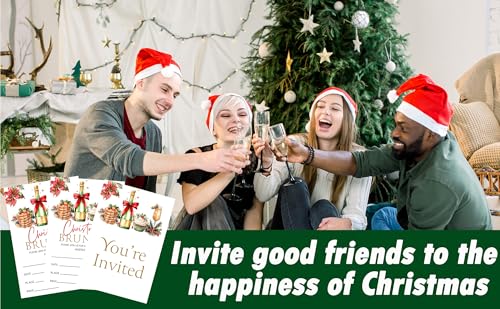 Qinkel Christmas Party Invitations - Winter Brunch Theme, 25 Double-Sided Cards & Envelopes