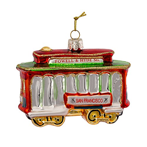 Kurt Adler Glass San Francisco Cable Car Ornament - Holiday Decor, 6 Inches