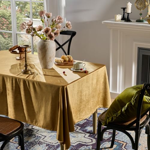 OMMATO Fall Gold Velvet Rectangle Tablecloth 72x52 Inches Rustic Farmhouse Decor