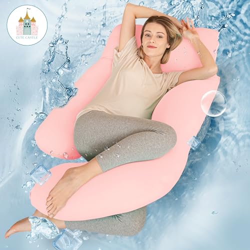 Pink Cooling Cover Pregnancy Pillow - 57 Inch U-Shape Maternity Body Support