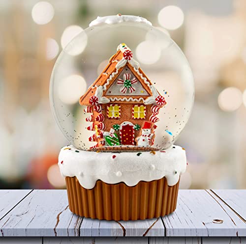 120mm Gingerbread House Musical Water Globe - Christmas Decor, Light Up & Plays Tunes