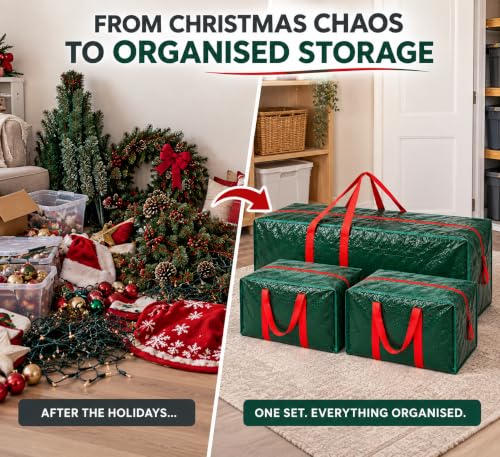 STIRZEST 3-Pack Christmas Tree Storage Bags Heavy-Duty Large & Small with Reinforced Handles