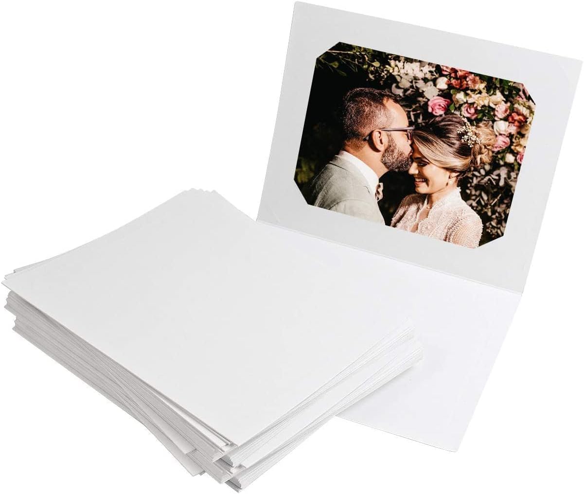 Golden State Art, Pack of 100, 6x8 or 8x10 Photo Folders, Cardboard Picture Frame, Paper Frame Cards, Greetings/Invitation Special Events: Graduation, Christmas, Wedding(Ivory)