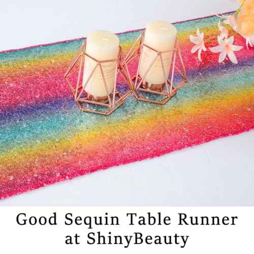 ShinyBeauty Sequin Table Runner 12x72 Inch Glitter Rainbow Sequin Tablecover Rectangle for Wedding Birthday Event Party Supplies (12x72, Colorful)