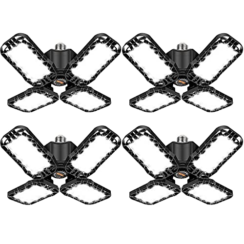LED Garage Light 4 Pack - Ultra Bright 120W Deformable Ceiling Fixtures with Adjustable Panels for Workshop Basement Attic