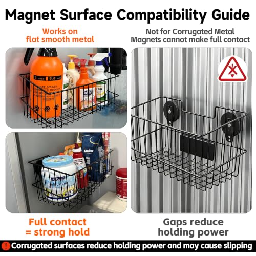 Magnetic Wire Mesh Baskets - Heavy Duty Metal Storage Organizer for Garage, Kitchen, Laundry (2 Pack)