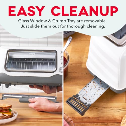 DASH White Clear View Toaster with 10-Inch Slot, 7 Browning Levels & Glass Panel