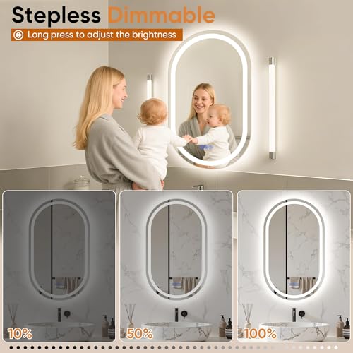 24x36 Inch Oval Frameless LED Bathroom Vanity Mirror with Lights - Modern Dimmable Anti-Fog