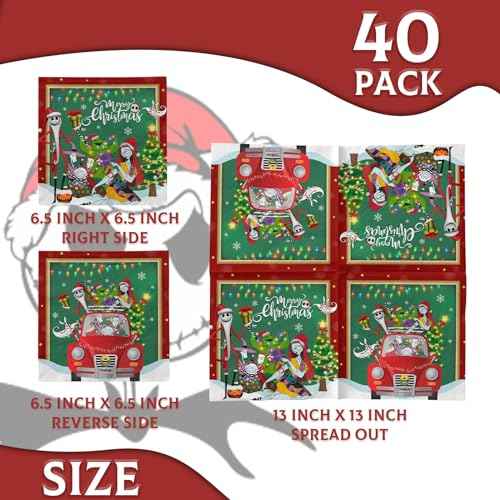 Nightmare Christmas Party Decorations-40pcs Nightmare Christmas Napkins, Disposable Red Truck Xmas Paper Napkins for Xmas Winter Holiday Party Supplies