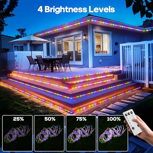 Multicolor 100Ft LED Rope Lights for Outside with Remote & Plug