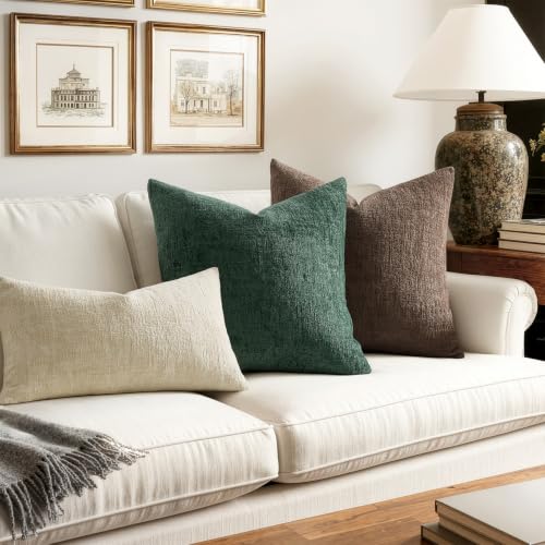 MIULEE 18x18 Dark Green Textured Chenille Couch Pillow Covers Pack of 2