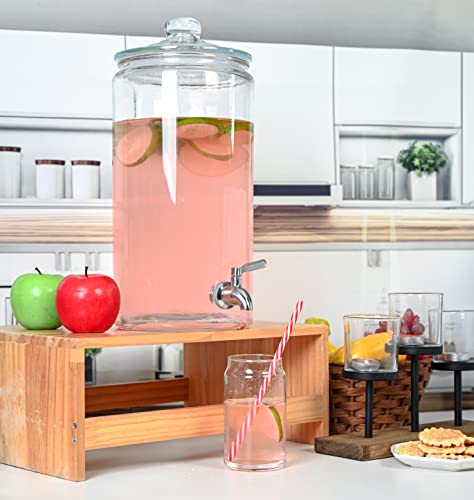 2 Gallon Glass Beverage Dispenser with Stainless Steel Spigot & Chalkboard Marker - Leakproof Drink Server for Parties & Home Use