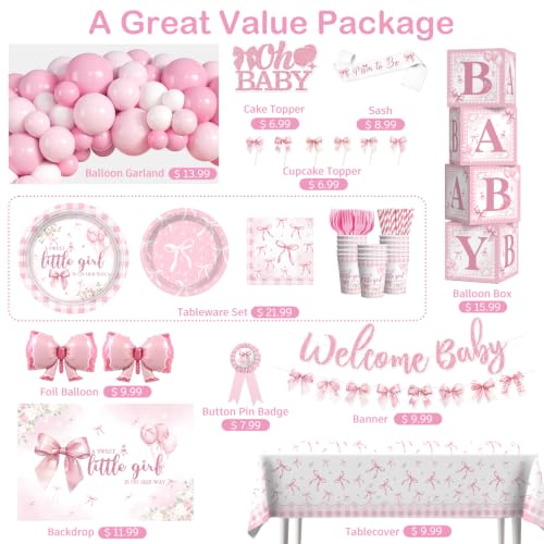 Pink Bow Baby Shower Decorations All-in-One Party Set for 20 Guests - Pink Bow Variation