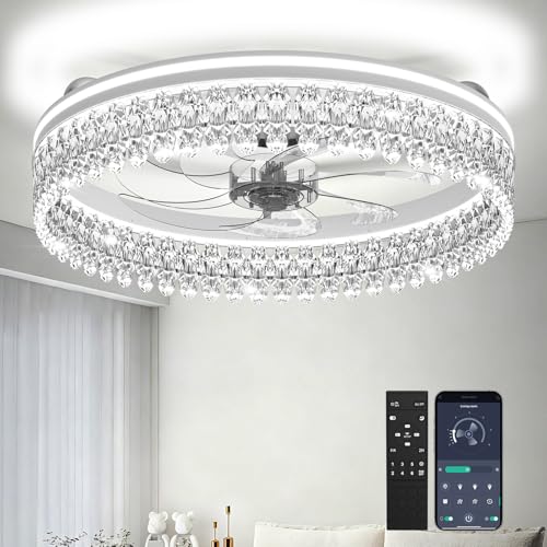 Ivory 20-Inch Ceiling Fan with Light, Remote & Dimmable LED, Low Profile
