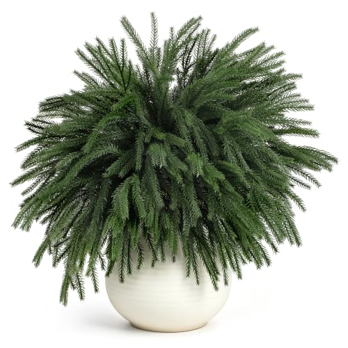16 Pcs Artificial Norfolk Pine Stems, 18 Inch Christmas Greenery For