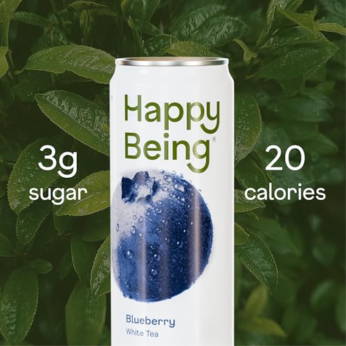 Blueberry White Tea - Low Sugar Iced Tea with Antioxidants, 12oz, Pack of 16 - Happy Being