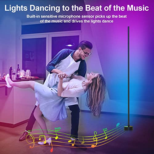 Miortior 1 Pack RGB Corner Floor Lamp with App & Remote, 68+ Scenes, Music Sync